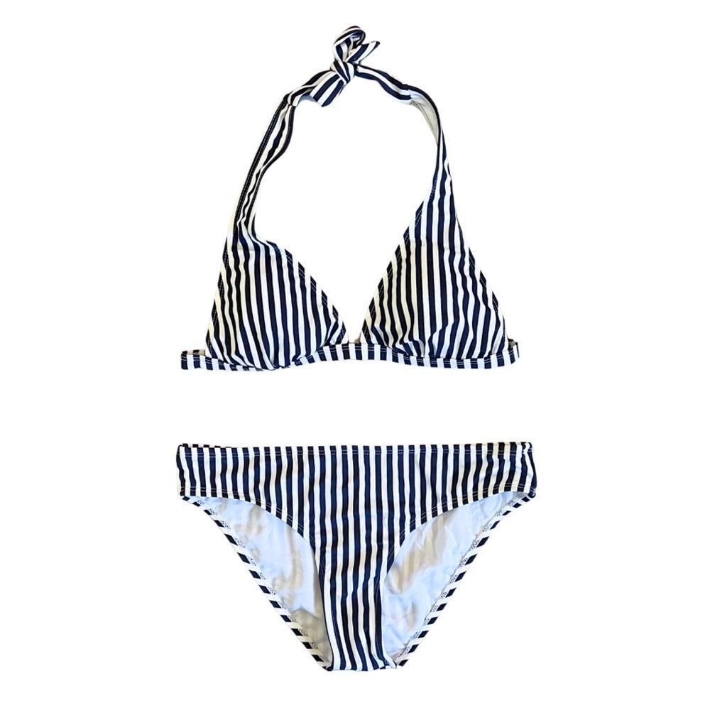 NWT Ocean 101 Bikini Two Piece Swimsuit White Navy Stripe M